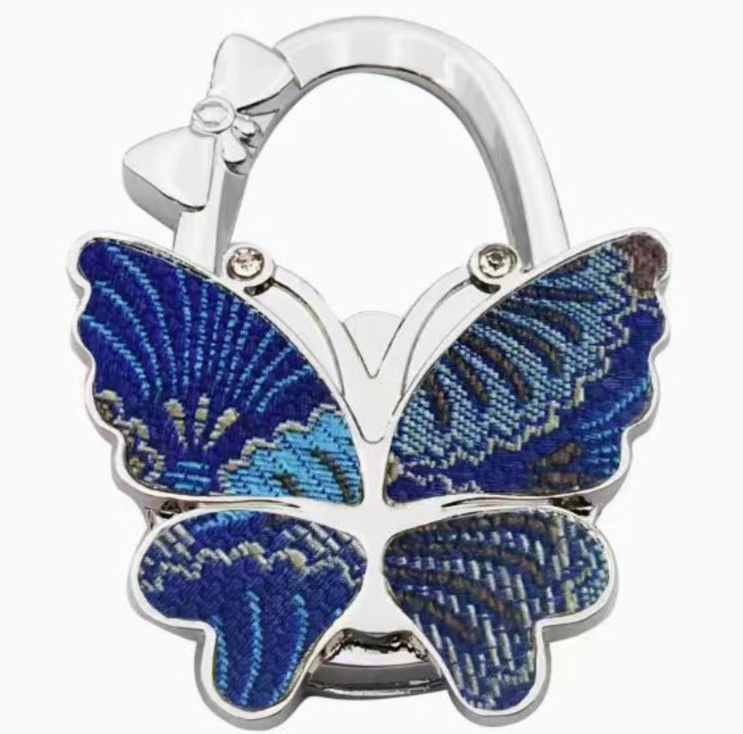Multi-plotted navy-blue butterfly-shaped hook