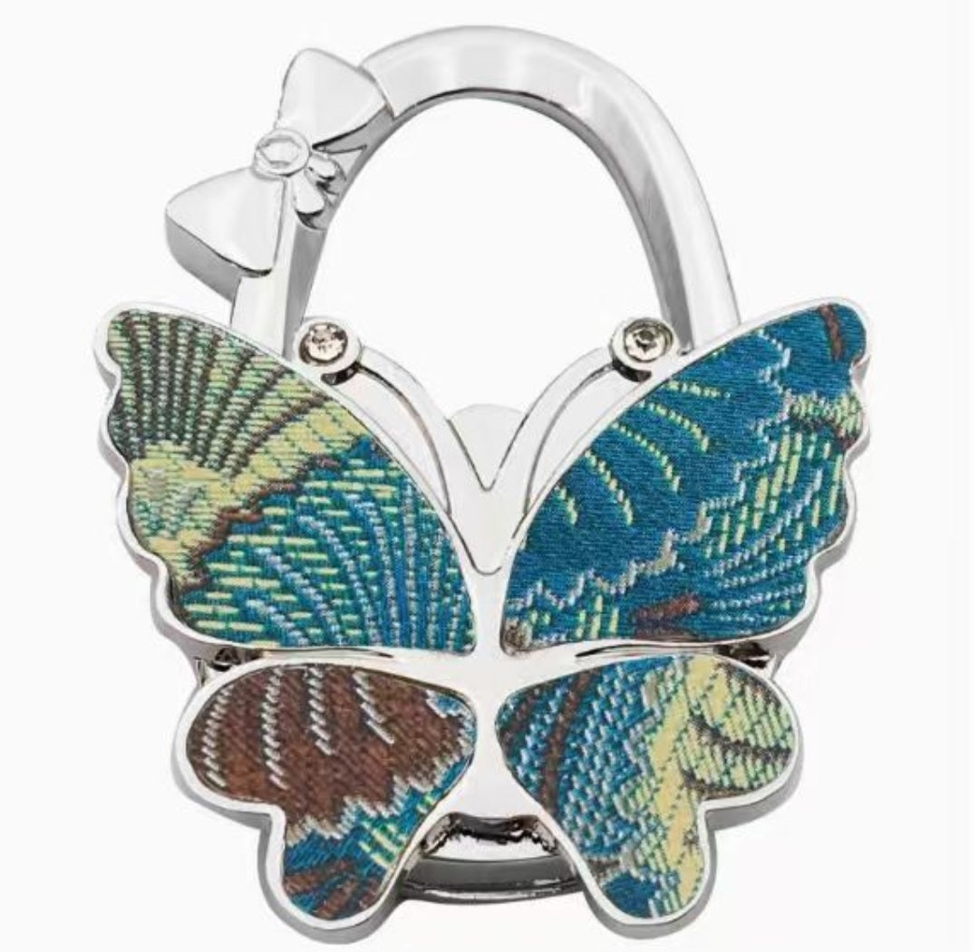 Multi-plotted brown-blue butterfly-shaped hook