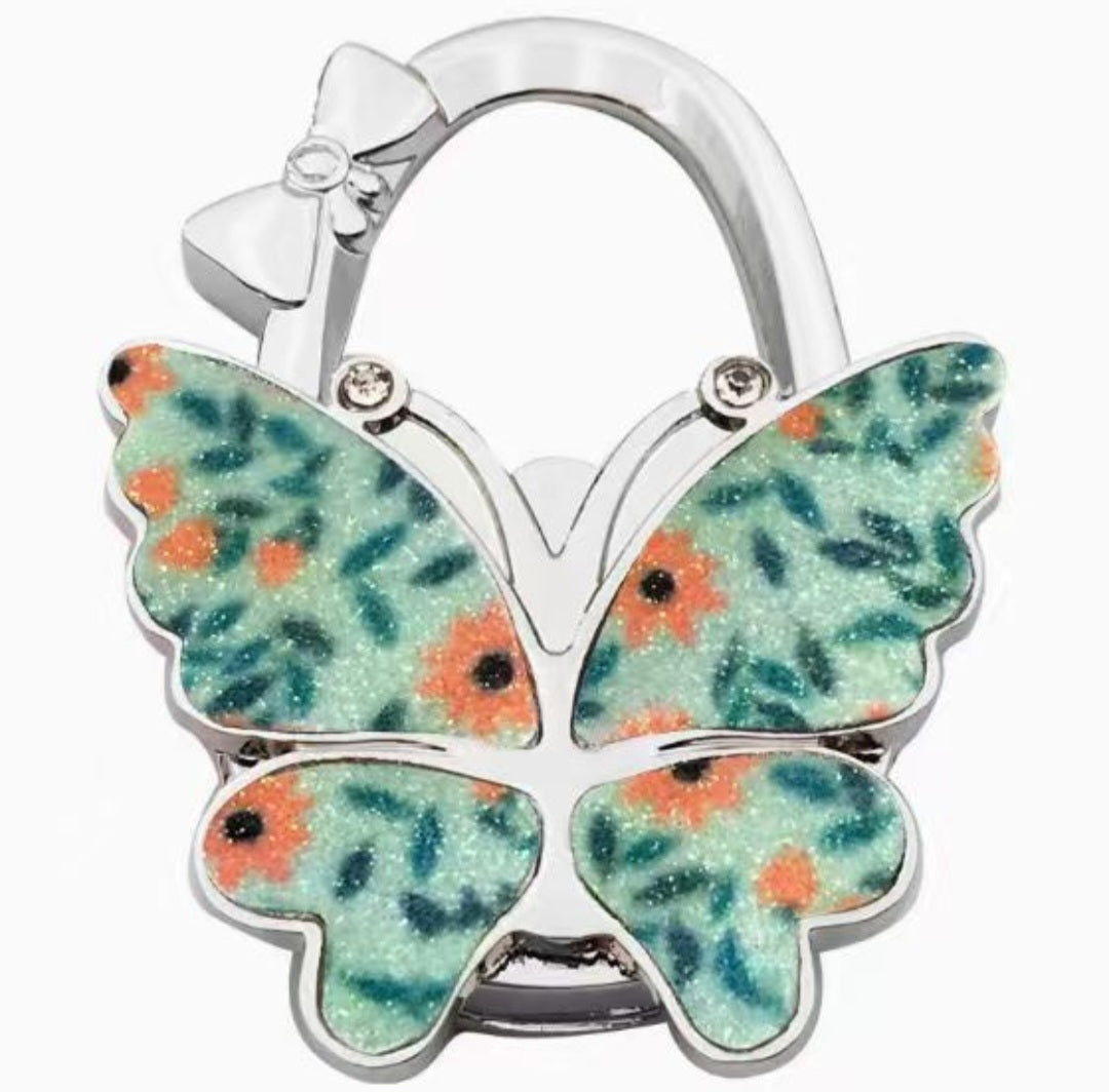 Multicolor green-blue (teal) coral-orange floral butterfly-shaped hook