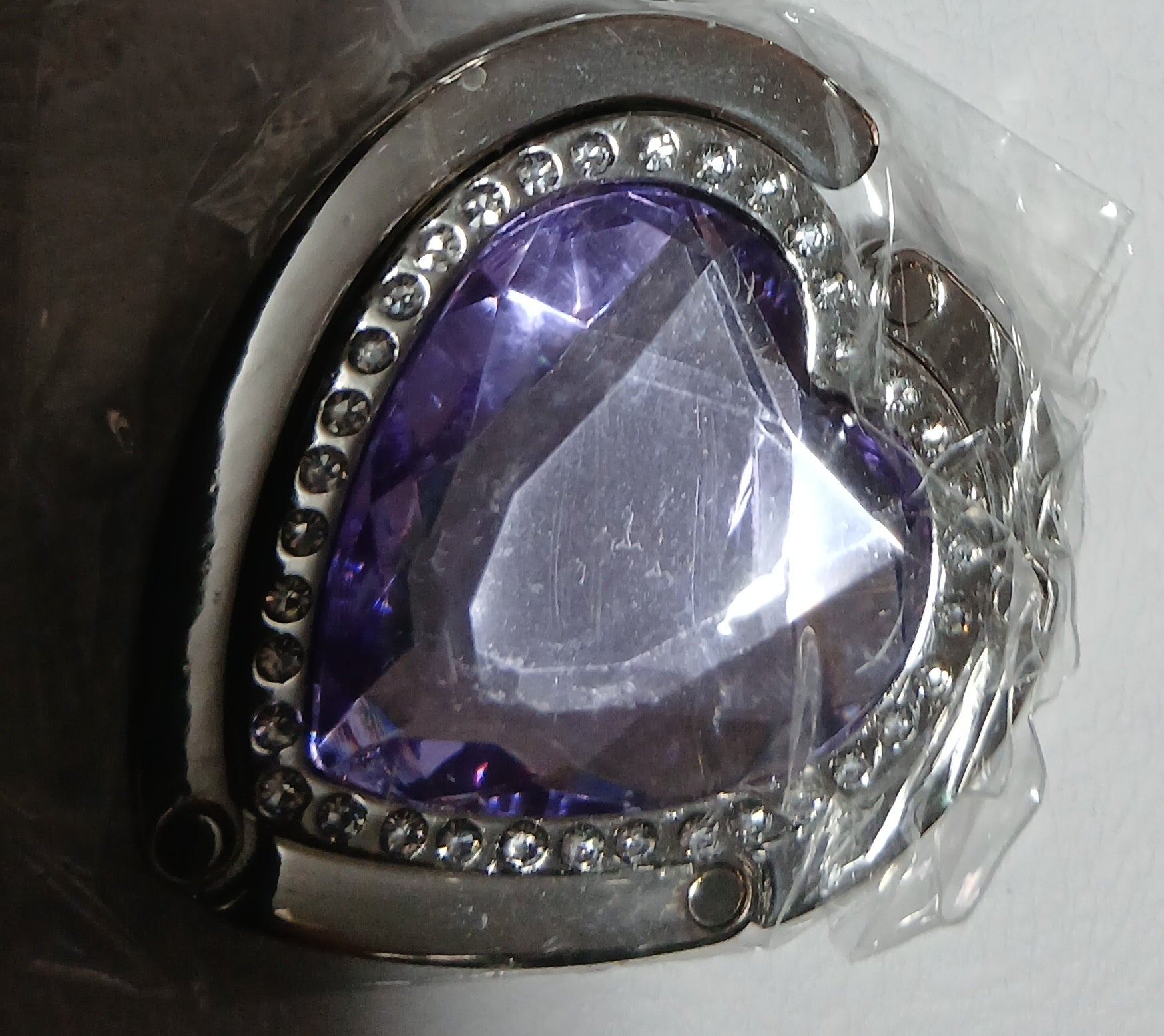 Light-Purple colored-stone heart-shaped purse hook