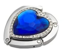 Navy-Blue colored-stone heart-shaped purse hook